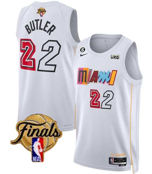 Men%27s Miami Heat #22 Jimmy Butler White 2023 Finals City Edition With NO.6 Patch Stitched Basketball Jersey Dzhi